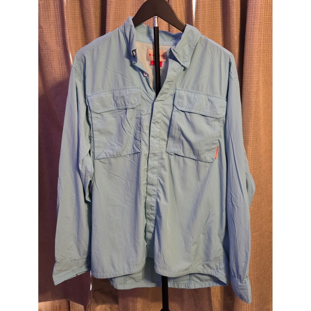 Redington Button Up Shirt Mens Size Large Blue Front Zip Pocket Vented Fishing